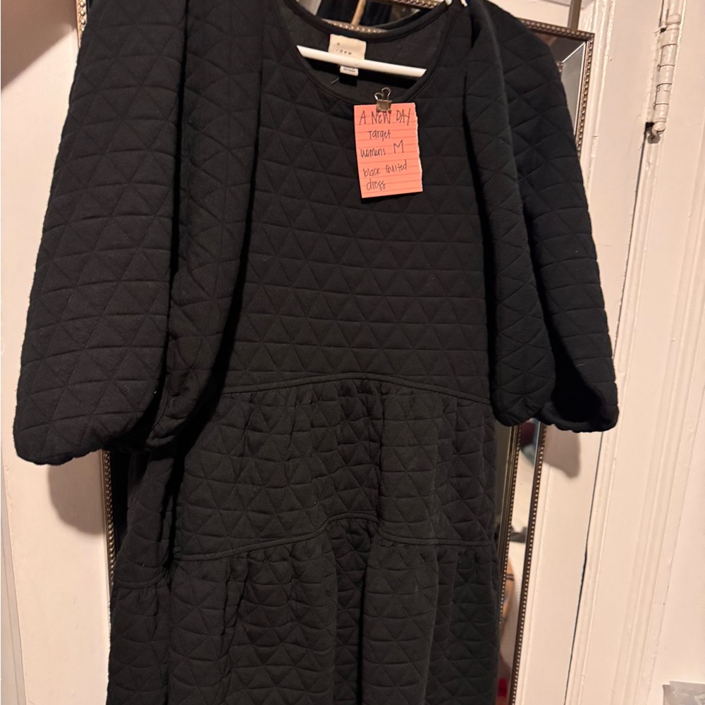 Black quilted midi length dress